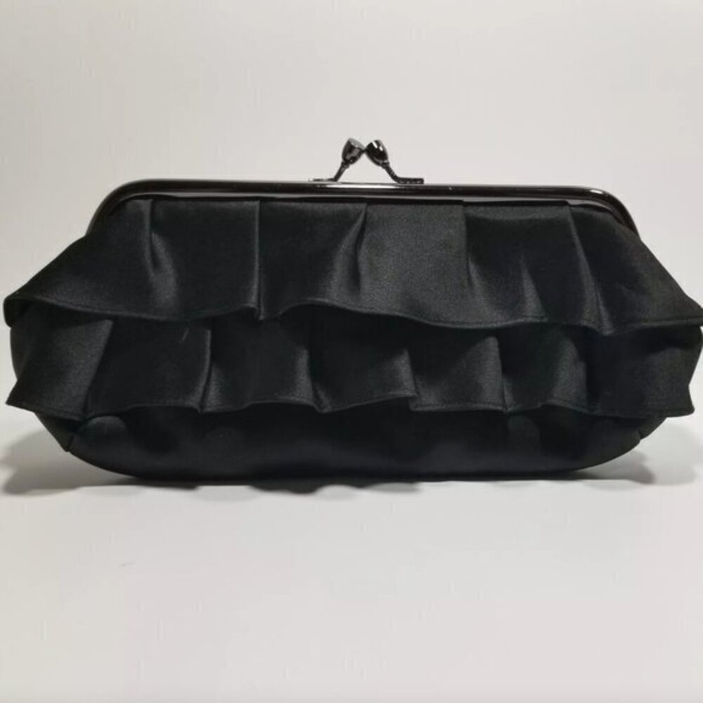 4/$20 Black Ruffle Evening Purse Snap Closure Lining Clutch HollyWould